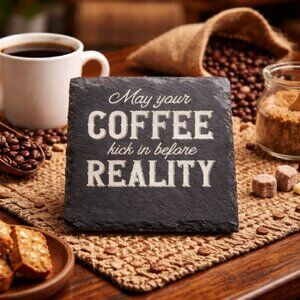 Custom Laser Engraved Slate Coasters - Set of 4 - Choose Coffee or Tea Images